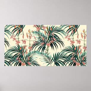 Poster Fundo tropical com plantas da selva. Sem costura