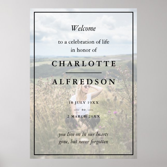 Poster Funeral Elegante | Foto de Serviço Memorial Chic (Frente)