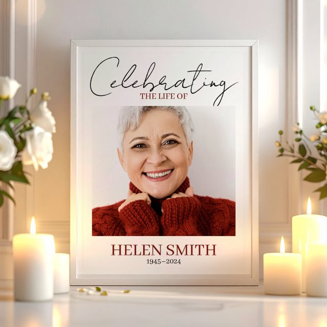 Poster Funeral Minimalista Simples Foto Memorial (Funeral Minimalist Simple Memorial Photo Poster, Celebration of Life)