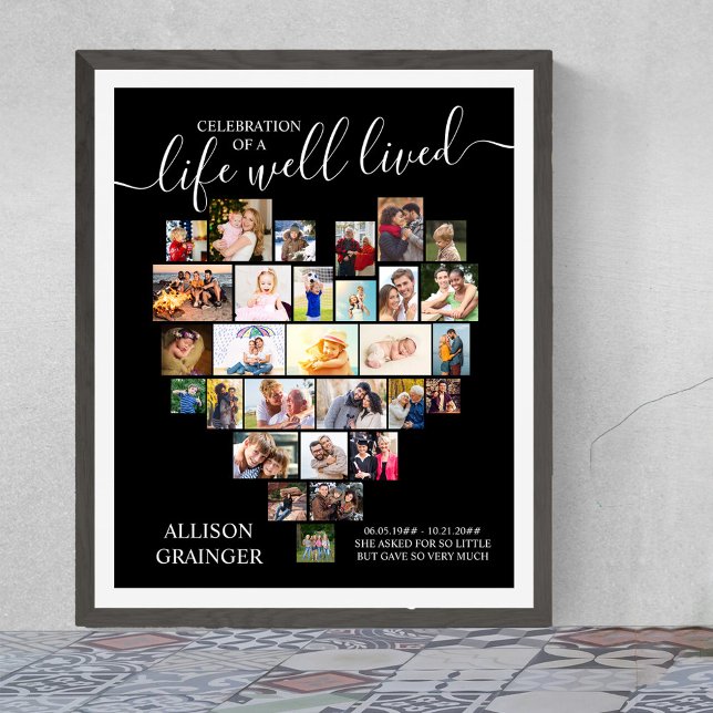 Poster Funeral Personalizado de Fotografia Cardíaca Com V (Funeral memorial poster to order professionally printed or as a printable digital download)
