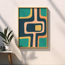 Funky Abstrato Meados do Século em Verde Água, Ama