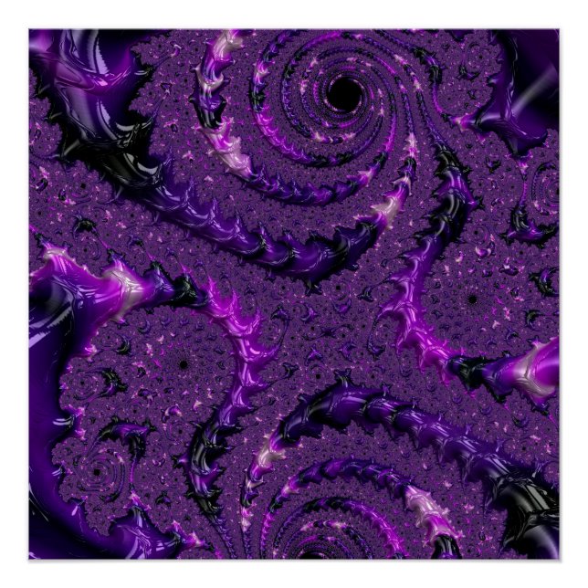 Póster Funky Bold Boho Purple Digital Abstrato Fractal (Frente)