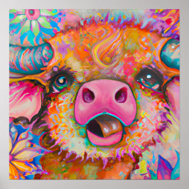 Poster Funky Happy Baby Buffalo Fazenda Arte Animal