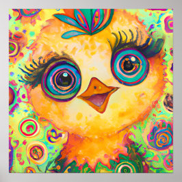 Poster Funky Happy Baby Chicken Fazenda Arte Animal