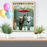 Poster Funky Vintage Strongman<br><div class="desc">Aniversário de 40 anos vignette de arte alterada divertida e divertida apresenta um forte vintage e um elefante de carregando de parasol com texto neon</div>