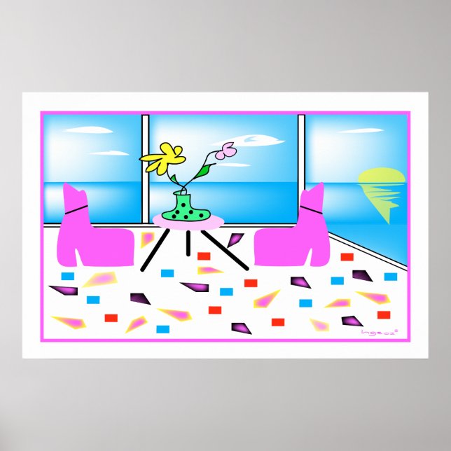 Póster Funky Whimsical Miami Colorful (Frente)