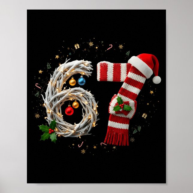 Poster Funny 67 Natal Xmas Seis Sete F 6 7 Chapéu de Papa (Frente)