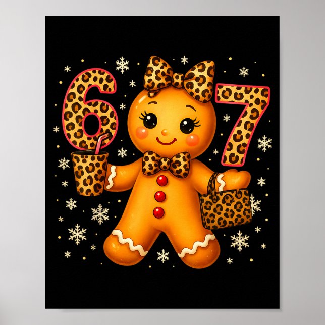 Poster Funny 6 7 Christmas Leopard Bow Gingerbread Girls  (Frente)