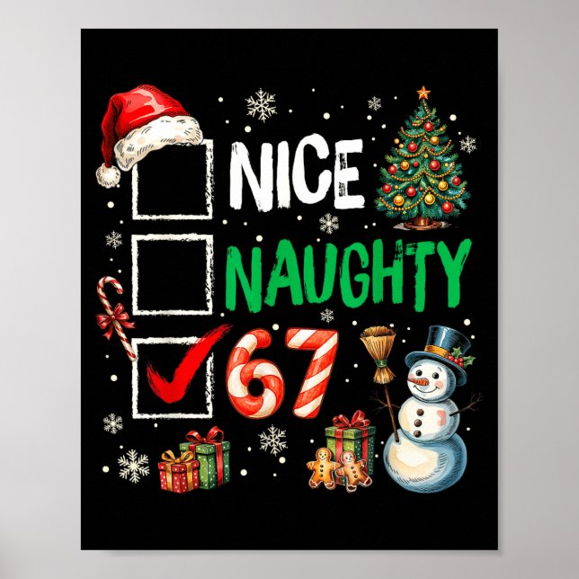 Poster Funny 6-7 Meme Nice Naughty 67 Christmas Brain Rot (Frente)