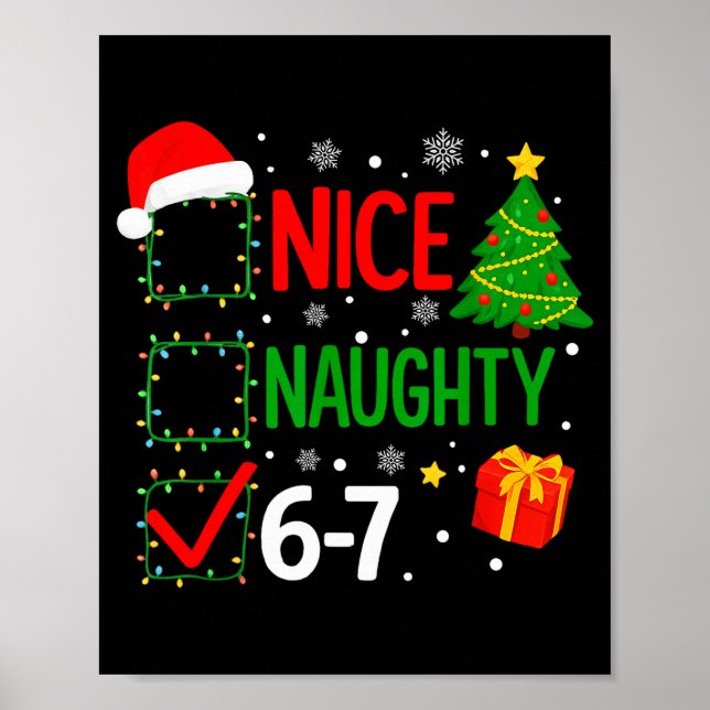 Poster Funny 6-7 Meme Nice Naughty 67 Christmas Brain Rot (Frente)