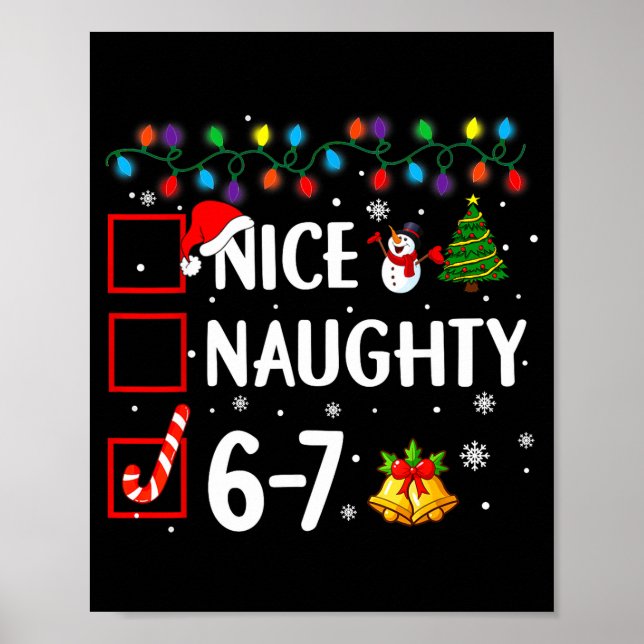 Poster Funny 6-7 Meme Nice Naughty 67 Christmas Brain Rot (Frente)