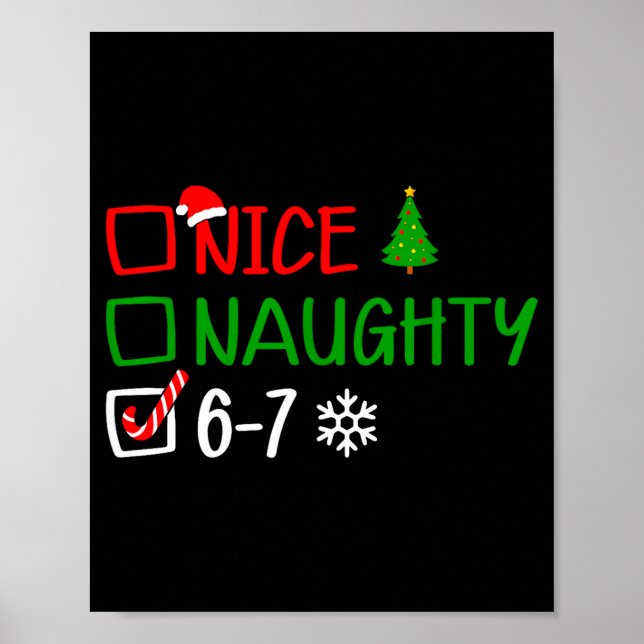 Poster Funny 6-7 Meme Nice Naughty Christmas Brain Rot Gr (Frente)