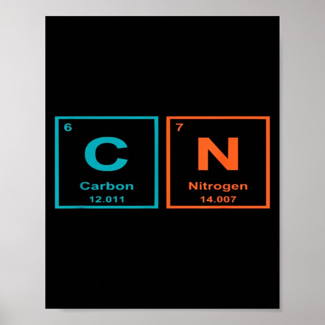 Poster Funny 6 7 Periodic Table Carbon Nitrogen Humor  (Frente)