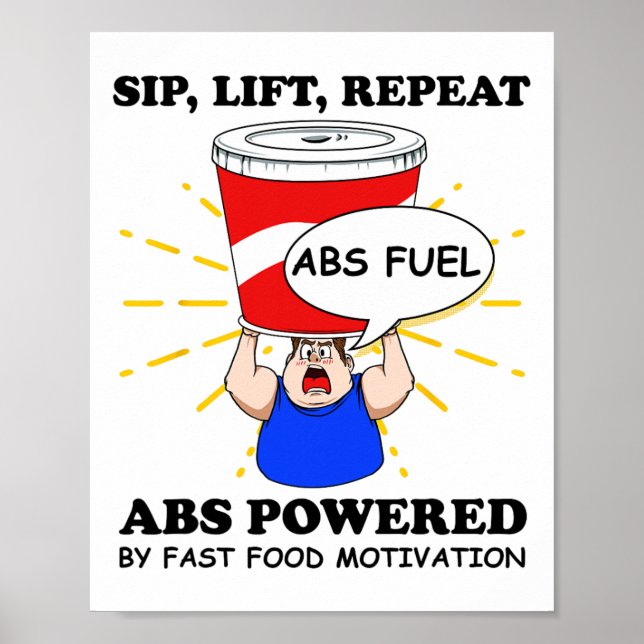Poster Funny Abs Exercise Fast Food Gym Workout Bodybuild (Frente)