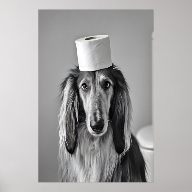 Poster Funny Afghan Hound Bathroom Print, Toilet Paper (Frente)