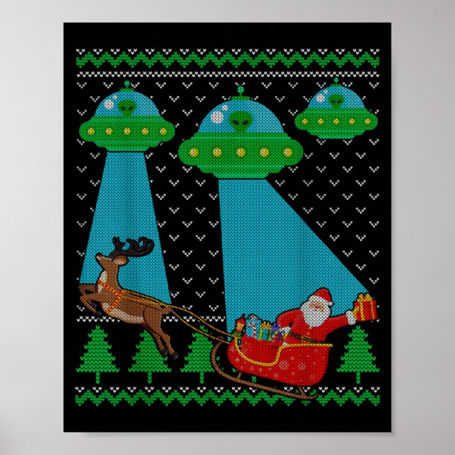 Poster Funny Alien Ufo Santa Sleigh Ugly Christmas Sweate (Frente)