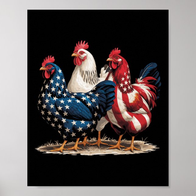 Poster Funny American Flag Rooster Independence Day 4th O (Frente)
