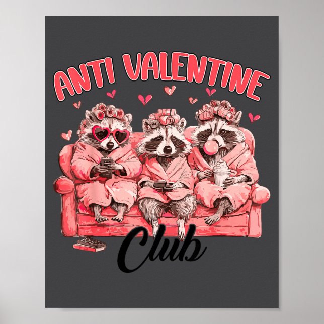 Poster Funny Anti Valentine Club Raccoon Heart Happy Vale (Frente)