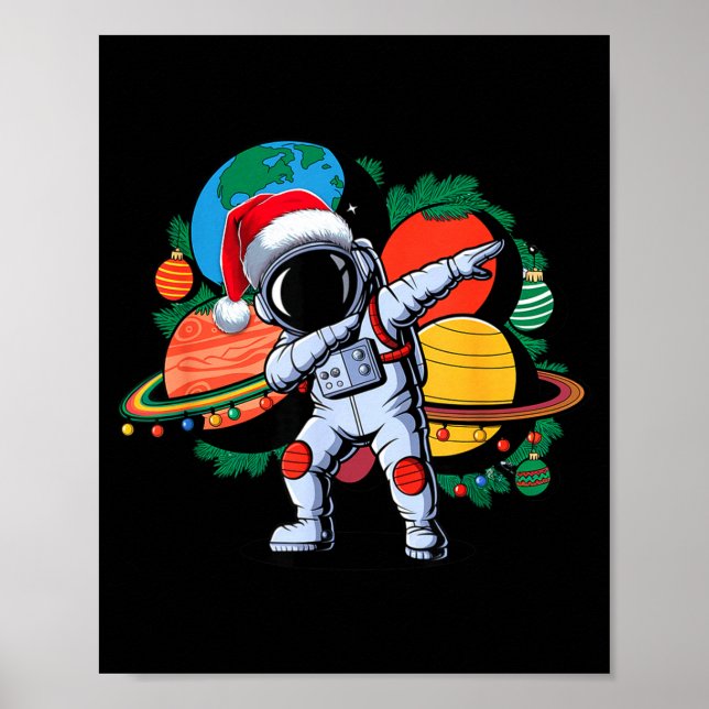 Poster Funny Astronaut Christmas Space Planets Santa Hat  (Frente)
