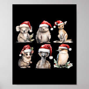 Poster Funny Aussie Animais Papais noeis De Natal Austral