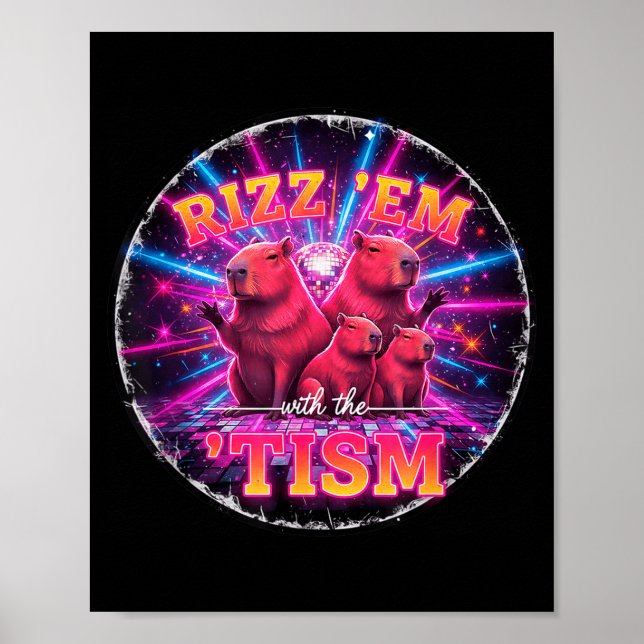Poster Funny Autism Rizz Em With The Tism Capybara Meme A (Frente)