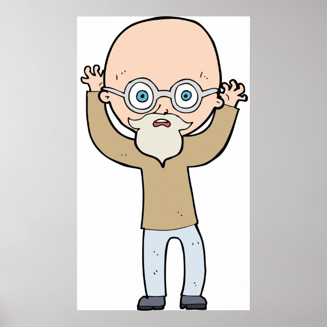 Poster Funny Bald Quirky Old Man with Beard (Frente)
