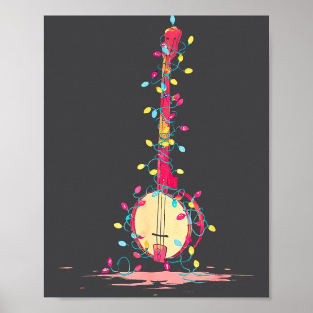 Poster Funny Banjo Christmas Graphics Lights Lover Player (Frente)