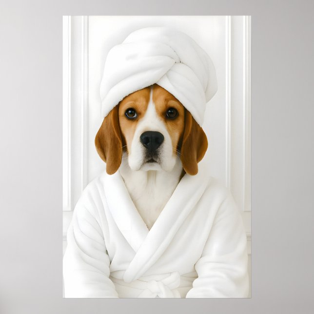 Poster Funny Beagle Bathroom Print, Beagle In Bathrobe (Frente)