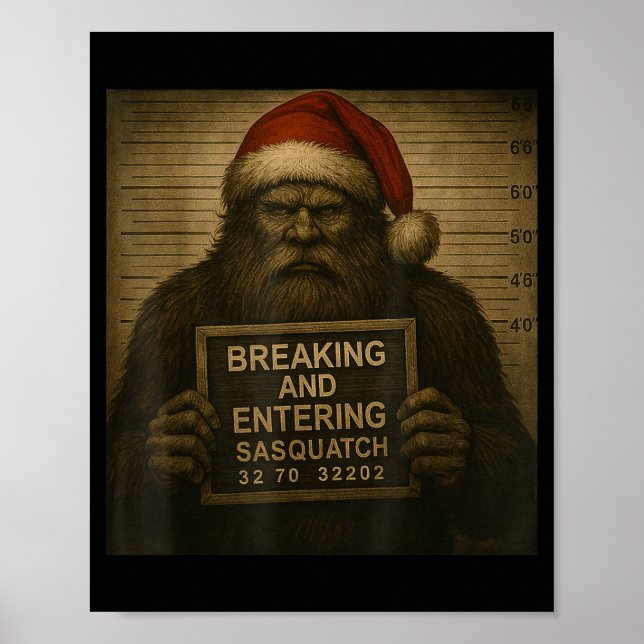 Poster Funny Bigfoot Christmas – Xmas Sasquatch Mugshot  (Frente)