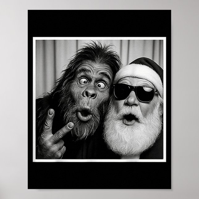 Poster Funny Bigfoot Photobooth With Santa Christmas Xmas (Frente)