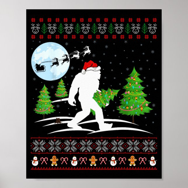 Poster Funny Bigfoot Xmas Gift Santa Hat Ugly Bigfoot Chr (Frente)
