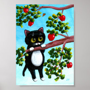 Póster Funny Black Cat Apple Tree Creationarts