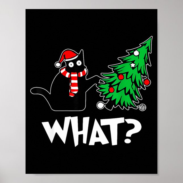Poster Funny Black Cat Xmas Pushing Christmas Tree Over C (Frente)