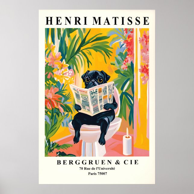Poster Funny Black Pug Bathroom Print Matisse Style (Frente)