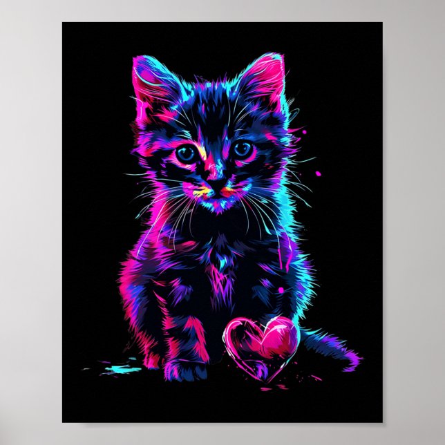 Poster Funny Blacklight Glitch Art Cute Cat Kitten Valent (Frente)