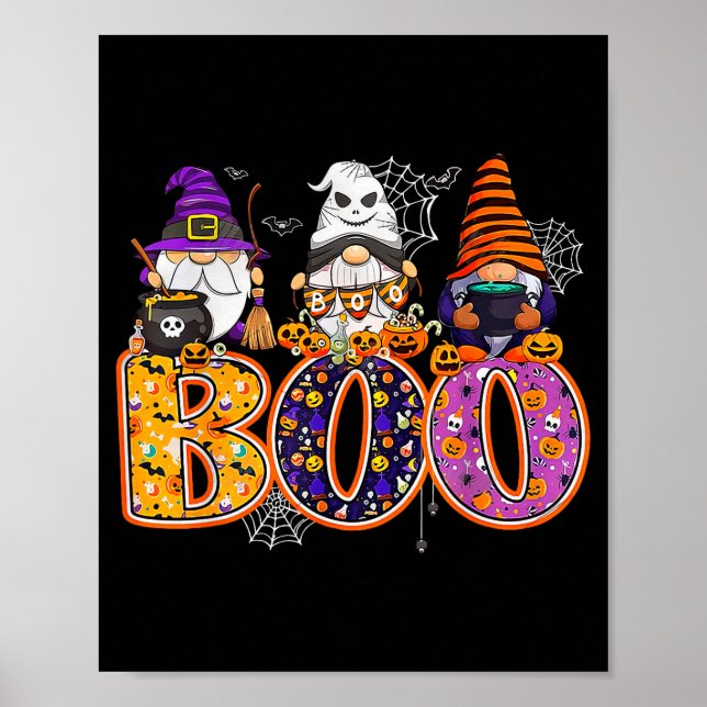 Poster Funny Boo Witch Sipders Pumpkins Happy Halloween G (Frente)