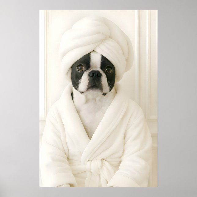 Poster Funny Boston Terrier Bathroom Print, Terrier In (Frente)