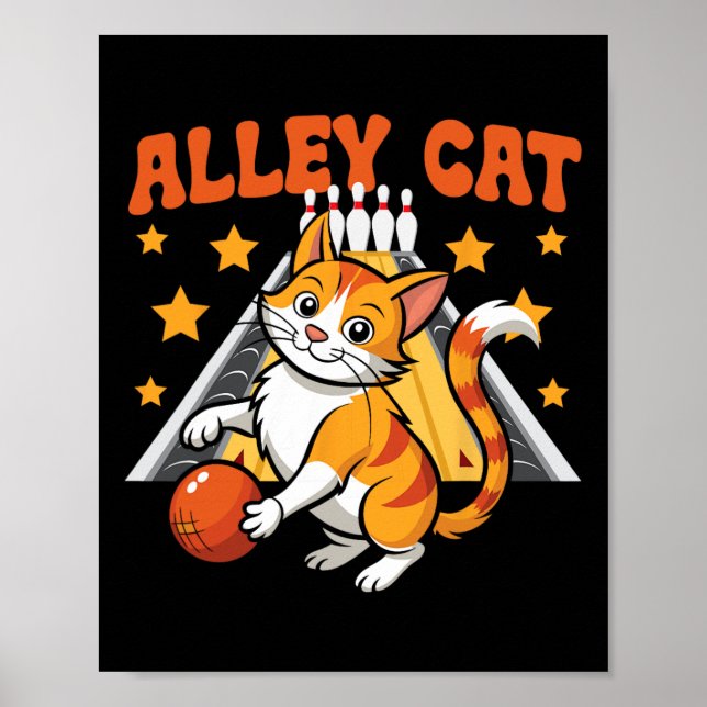 Poster Funny Bowling Cat Pun Alley Cat  (Frente)
