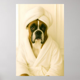 Poster Funny Boxer Bathroom Print, Boxer In Bathrobe
