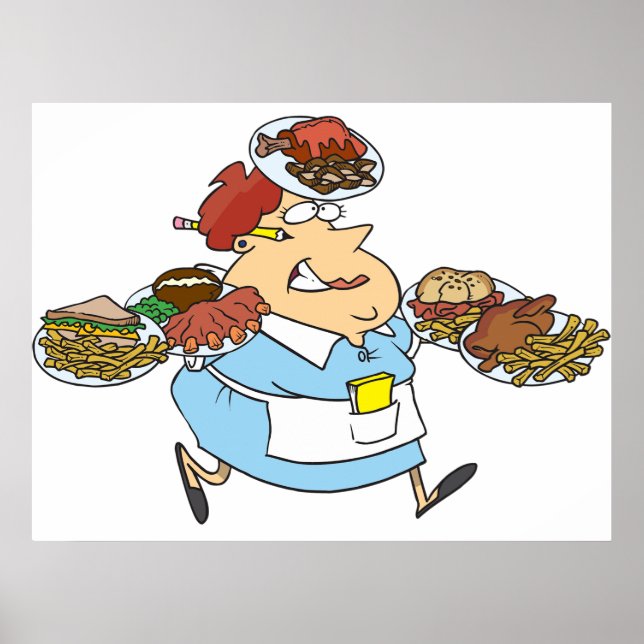 Poster Funny Busy Waitress Overworked Server (Frente)