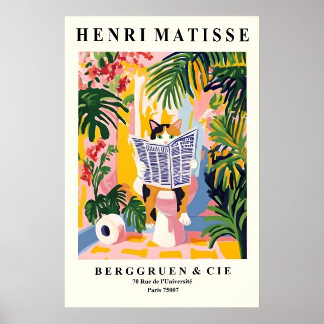 Poster Funny Calico Cat Print - Matisse Style Bathroom (Frente)