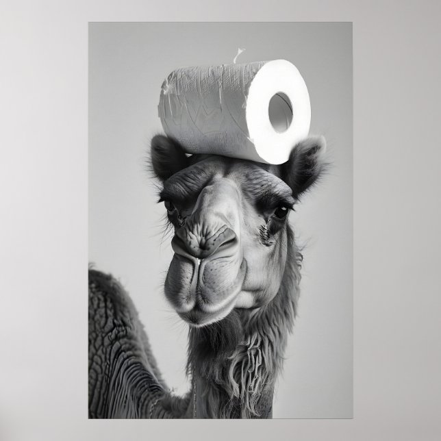 Poster Funny Camel Bathroom Art Print, Toilet Paper Humor (Frente)
