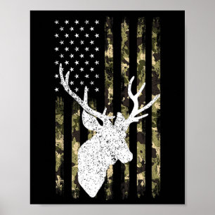 Poster Funny Camouflage Usa Flag Whitetail Buck Deer Hunt