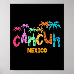 Poster Funny Cancun Mexico Palm Tree Colorir Tipografia