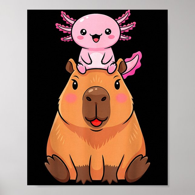 Poster Funny Capybara Axolotl Kawaii Kids Boys Girls Anim (Frente)