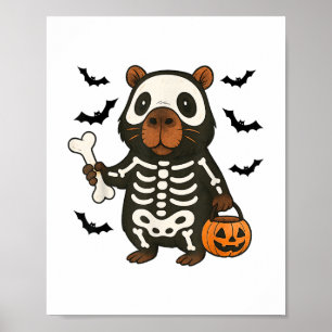 Poster Funny Capybara Skeleton Pumpkin Halloween Costume