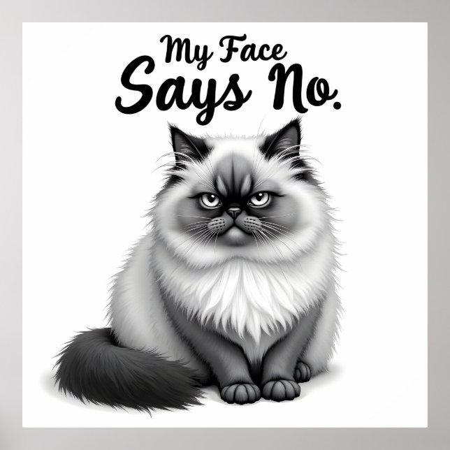 Poster Funny Cat Face Illustration – Minimal Cute Cat Art (Frente)
