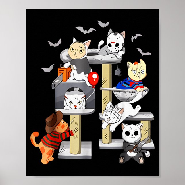 Poster Funny Cat Horror Movies Cute Halloween Cat Lovers  (Frente)