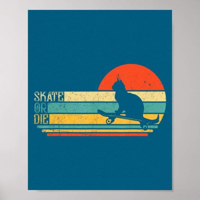 Poster Funny Cat On Skateboard Retro Skateboarder  (Frente)