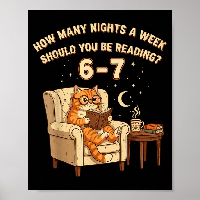 Poster Funny Cat Reading 6-7 Meme Englieacher Book Lover  (Frente)